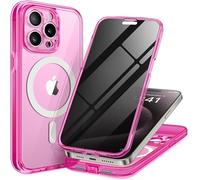 TIESZEN for iPhone 15 Pro Case, Compatible with MagSafe, Built-in Privacy Screen Protector and Camera Protection, Anti Spy Full Body Dustproof Shockproof Hard Phone Case 6.1", Bright Pink