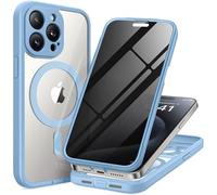 TIESZEN for iPhone 15 Pro Max Case, Compatible with MagSafe, Built-in Privacy Screen Protector and Camera Protection, Anti Spy Full Body Dustproof Shockproof Hard Phone Case 6.7", Sky Blue