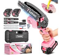 Tietoc Mini Chainsaw 6 Inch Cordless [With 2Pcs 21V Batteries] [2024 Upgrade] Portable Electric Chain Saw, Small Handheld Battery Powered Super Saws for Tree Branches, Courtyard & Garden (Pink)