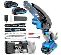 Tietoc Mini Chainsaw 6 Inch Cordless [With 2Pcs 21V Batteries] [2024 Upgrade] Portable Electric Chain Saw, Small Handheld Battery Powered Super Saws for Tree Branches, Courtyard, Household & Garden