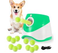 TIEXITOR Dog Ball Launcher with 12 Tennis Balls, Automatic Dog Ball Thrower for Indoor Outdoor, 3 Adjustable Distance 10-30 FT, Interactive Dog Toy Ball Fetch Machine for Small & Medium Dogs