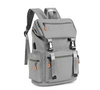 TIEZHICHESHI 3PC- Oxford cloth solid color burden-reducing backpack waterproof leather large-capacity backpack-silver gray