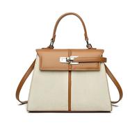 TIEZHICHESHI Canvas stitching contrast temperament handbag ladies delicate messenger bag-golden brown