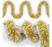 Tifeson 50Ft Christmas Tinsel Garland Xmas Tree Decorations Gold White Metallic Glitter Tinsel Twist Hanging Garland for Indoor Outdoor Christmas Holiday Party Decor