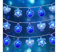 Tifeson Hanukkah Lights Decorations, 10Ft 20 LED Menorah Star of David Dreidel String Light with Timer Battery Operated Chanukah Led Lights for Hanukkah Jewish Indoor Party Home Decor