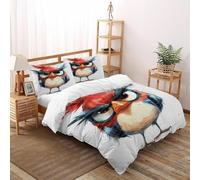 TIFFAN Angry Bird 3 Pcs Bed Set Animals Cartoon 3D King Size Men Zipper Closure With Sheet Pillowcases King(220x240cm)