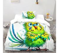 TIFFAN Angry Budgie 2 Pcs Bedding Set Animals Cartoon 3D Printed King Size Teen Soft Microfiber With Sheet Pillowcases Single(135x200cm)