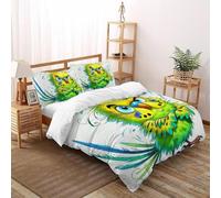 TIFFAN Angry Budgie 3 Pcs Duvet Cover Sets Animals Cartoon 3D Printed King Size Men Zipper Closure With Sheet Pillowcases King(220x240cm)