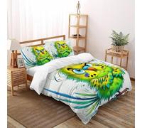 TIFFAN Angry Budgie 3 Pcs Quilt Covers Animals Cartoon 3D Printed King Size Men Soft Microfiber With Sheet Pillowcases Double(200x200cm)