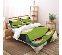 TIFFAN Angry Green Cat 3 Pcs Bedding Bed Set Animals Cartoon 3D Printed King Size Men Zipper Closure With Sheet Pillowcases Double(200x200cm)