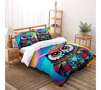 TIFFAN Boho Owl 3 Pcs Bedding Set Animal Cartoon Animal 3D Printed King Size Teen Soft Microfiber With Sheet Pillowcases King（220x240cm）