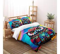 TIFFAN Boho Owl 3 Pcs Bedding Set Animal Cartoon Animal 3D Printed King Size Teen Soft Microfiber With Sheet Pillowcases Super King（260x220cm）