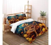 TIFFAN Candlelit Skeleton 3 Pcs Bedding Bed Set Halloween Cartoon Dark Fantasy 3D Printed King Size for Kids Soft Microfiber With Sheet Pillowcases Double(200x200cm)