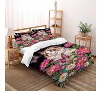TIFFAN Cat Among Flowers 3 Pcs Bedding Bed Set Animal Cartoon Animal 3D King Size Boys Soft Microfiber With Sheet Pillowcases Double（200x200cm）