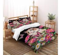 TIFFAN Cat Among Flowers 3 Pcs Quilt Cover Animal Cartoon Animal 3D Printed King Size for Kids Zipper Closure With Sheet Pillowcases Super King（260x220cm）