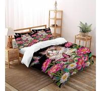TIFFAN Cat Among Flowers 3 Pcs Quilt Covers Animal Cartoon Animal 3D Printed King Size Boys Soft Microfiber With Sheet Pillowcases King（220x240cm）