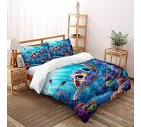 TIFFAN Coral Reef 3 Pcs Bedding Bed Set Animal Cartoon Animal 3D Printed King Size Men Zipper Closure With Sheet Pillowcases Super King（260x220cm）