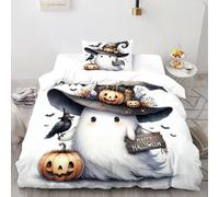 TIFFAN Ghost Pumpkin Hat 2 Pcs Bedding Set Halloween Cartoon Dark Fantasy 3D Printed King Size Teen Soft Microfiber With Sheet Pillowcases Single(135x200cm)