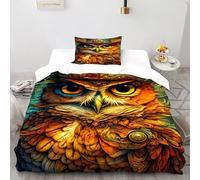 TIFFAN Ornate Owl Hat 2 Pcs Bedding Bed Set Animal Cartoon Animal 3D Printed King Size for Kids Soft Microfiber With Sheet Pillowcases Single（135x200cm）