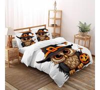 TIFFAN Owl Witch Hat 3 Pcs Bedding Bed Set Halloween Cartoon Dark Fantasy 3D Printed King Size Men Zipper Closure With Sheet Pillowcases Super King(260x220cm)