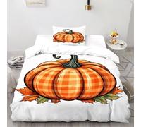 TIFFAN Plaid Pumpkin 2 Pcs Bedding Set Halloween Cartoon Dark Fantasy 3D Printed King Size Boys Zipper Closure With Sheet Pillowcases Single(135x200cm)