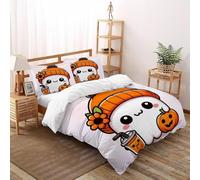TIFFAN Pumpkin Boba Boo 3 Pcs Bedding Bed Set Halloween Cartoon Dark Fantasy 3D King Size Boys Soft Microfiber With Sheet Pillowcases King(220x240cm)