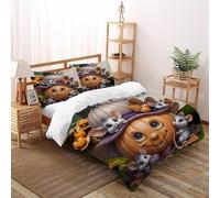 TIFFAN Pumpkin Mice 3 Pcs Bedding Set Halloween Cartoon Dark Fantasy 3D Printed King Size Boys Zipper Closure With Sheet Pillowcases Double(200x200cm)