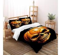 TIFFAN Pumpkin Skull 3 Pcs Bedding Set Halloween Cartoon Dark Fantasy 3D Printed King Size Teen Soft Microfiber With Sheet Pillowcases Double(200x200cm)