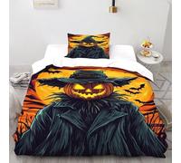 TIFFAN Pumpkin Witch_7 2 Pcs Bedding Bed Set Halloween Cartoon Dark Fantasy 3D Printed King Size for Kids Soft Microfiber With Sheet Pillowcases Single(135x200cm)
