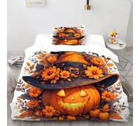 TIFFAN Pumpkin Witch Hat_2 2 Pcs Bedding Set Halloween Cartoon Dark Fantasy 3D Printed King Size Teen Soft Microfiber With Sheet Pillowcases Single(135x200cm)