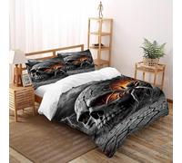 TIFFAN Skull Fire3 Pcs Bedding Set Halloween Cartoon Dark Fantasy 3D Printed King Size for Kids Soft Microfiber With Sheet Pillowcases Super King(260x220cm)