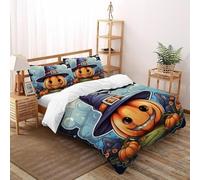 TIFFAN Witch Pumpkin_1 3 Pcs Bedding Set Halloween Cartoon Dark Fantasy 3D Printed King Size Teen Soft Microfiber With Sheet Pillowcases Double(200x200cm)