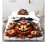 TIFFAN Witch Pumpkins_2 2 Pcs Bedding Set Halloween Cartoon Dark Fantasy 3D Printed King Size for Kids Zipper Closure With Sheet Pillowcases Single(135x200cm)