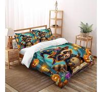 TIFFAN Witch Raccoon Magic 3 Pcs Duvet Cover Sets Halloween Cartoon Dark Fantasy 3D King Size Boys Soft Microfiber With Sheet Pillowcases Super King(260x220cm)