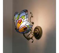 Tiffany Butterfly Style Wall Sconce Lights Stained Glass Shade, Industrial Vintage Wall Mount Lamp Gooseneck, Beautiful Fixture for Hallway Restaurant(A)