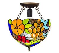 Tiffany Ceiling Light 10 inch Garden Floral - Stained Glass Lamp Shade | Tiffany ceiling light with handcrafted stained glass shade. For living room, bedroom, hallway, lounge or dining room.