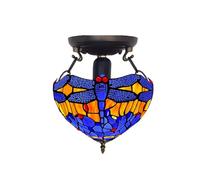 Tiffany Ceiling Light 10in Blue & Amber Dragonfly - Stained Glass Shade