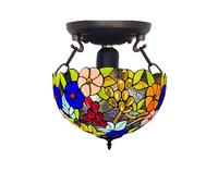 Tiffany Ceiling Light 16 inch Garden Floral - Stained Glass Lamp Shade | Tiffany ceiling light with handcrafted stained glass shade. For living room, bedroom, hallway, lounge or dining room.