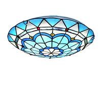 Tiffany Ceiling Light, Mediterranean Style LED Ceiling Lamp for Living Room Bedroom Porch Hallway Round Tiffany Ceiling Lighting with Handmade Stained Glass Lampshade, Tricolor Light,Ø40cm
