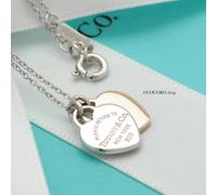Tiffany & Co. Return to Double Heart tag Necklace 16.4" Silver & Rubedo w/Pouch
