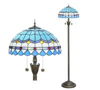 Tiffany Floor Lamp Blue Mediterranean Style Stained Glass Floor Light Bright Lighting Rustic Standing Lamp Vintage Unique Bronze Reading Corner Lamp for Home Decor Living Room Bedroom 16X16X64 Inches