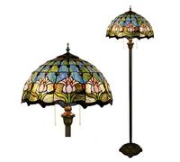Tiffany Floor Lamp Stained Glass Standing Reading Light 16X16X64 Inch Traditional Art Nouveau Style Rose Tulip Wisteria Dragonfly Cherry Blossom Lamp Antique Pole Corner Lamp,Tulip