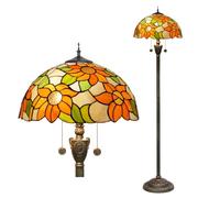 Tiffany Floor Lamp Sunflower Yellow Stained Glass Floor Light Bright Lighting Rustic Standing Lamp Vintage Unique Bronze Reading Corner Lamp for Home Decor Living Room Bedroom 16X16X64 Inches