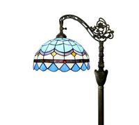 Tiffany Floor Lamp Vintage Standing Lamp Blue Mediterranean Style Stained Glass Floor Light Rustic Corner Gooseneck Floor Lamp with Adjustable Angle for Home Decor Living Room Bedroom 12X12X63 Inches