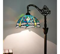 Tiffany Floor Lamp Vintage Standing Lamp Green Blue Dragonfly Stained Glass Floor Light Rustic Corner Gooseneck Floor Lamp with Adjustable Angle for Home Decor Living Room Bedroom 12X12X63 Inches