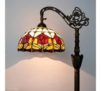 Tiffany Floor Lamp Vintage Standing Lamp Red Tulip Style Stained Glass Floor Light Rustic Corner Gooseneck Floor Lamp with Adjustable Angle for Home Decor Living Room Bedroom 12X12X63 Inches