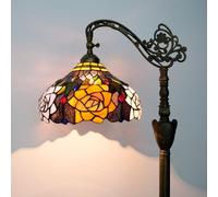 Tiffany Floor Lamp Vintage Standing Lamp Rose flowers Style Stained Glass Floor Light Rustic Corner Gooseneck Floor Lamp with Adjustable Angle for Home Decor Living Room Bedroom 12X12X63 Inches