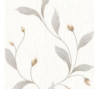 Tiffany Floral Trail Heavyweight Vinyl Wallpaper - Leaves - Silver/Beige/Cream - Belgravia 161