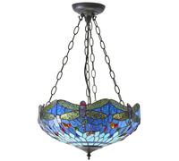 Tiffany Glass Hanging Ceiling Pendant Light Blue Dragonfly 3 Lamp Shade i00108