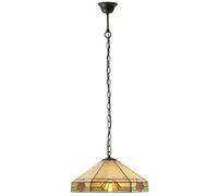 Tiffany Glass Hanging Ceiling Pendant Light Bronze & Amber Art Deco Shade i00146